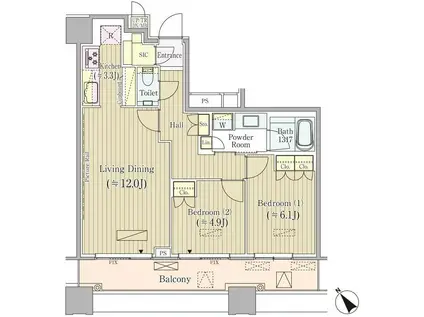 ブリリアタワーズ目黒ノース(2LDK/28階)の間取り写真