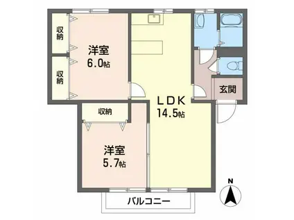 フレグランスピュアII(2LDK/2階)の間取り写真