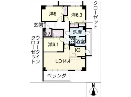 ル シャトレ吟松(3LDK/3階)の間取り写真