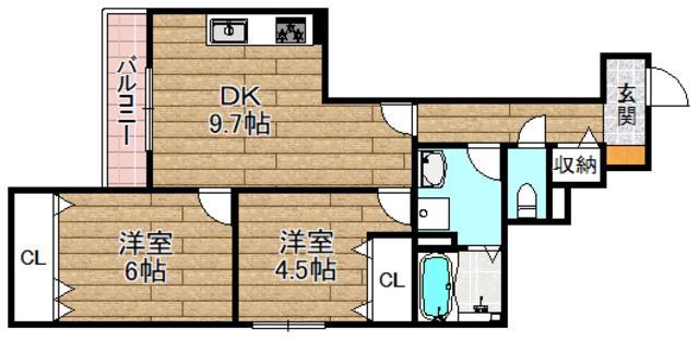 HEALING GRACE高槻高西町B棟(2LDK/3階)の間取り写真
