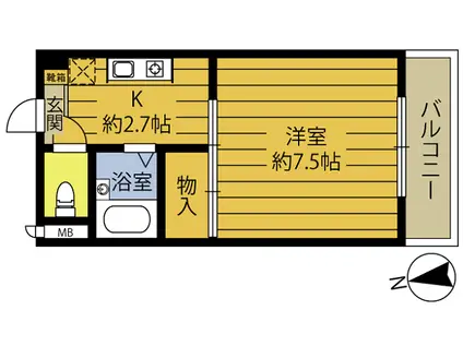 ヴィラ・アンソレイエ城原A(1K/2階)の間取り写真