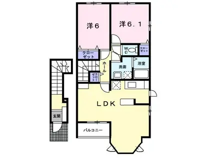 ルシヨン B棟(2LDK/2階)の間取り写真