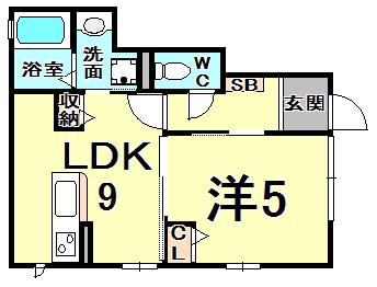 ハイム四季(1DK/1階)の間取り写真