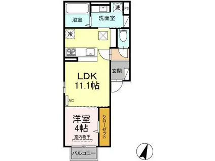 D‐ROOM竹尾II(1LDK/1階)の間取り写真