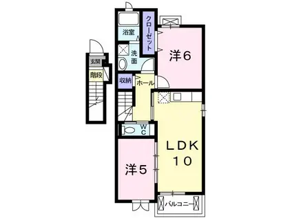 プラシード和 上郡B棟(2LDK/2階)の間取り写真