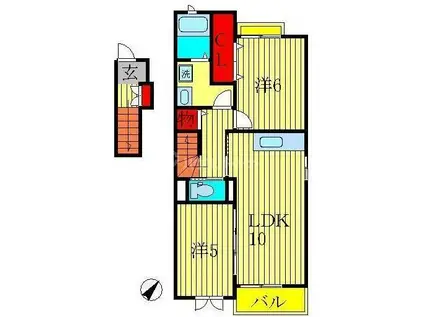 アジャート ビブレII(2LDK/2階)の間取り写真