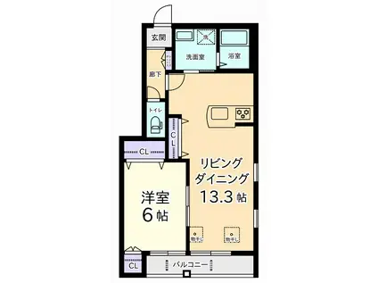 WHITE BERRY(1LDK/1階)の間取り写真