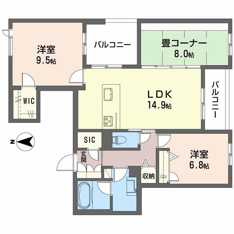 シャーメゾン オークルート奈良(3LDK/2階)の間取り写真