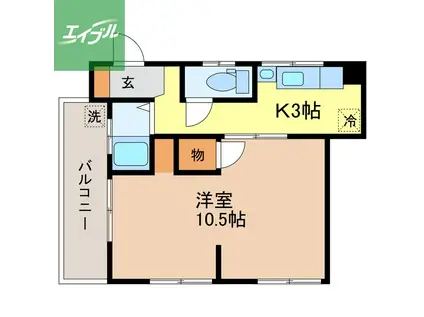 平松ビル(1K/3階)の間取り写真