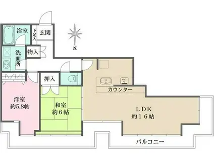 錦パークビル(2LDK/22階)の間取り写真