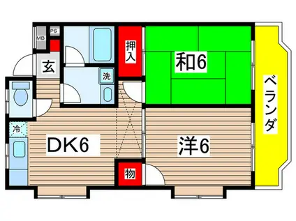 エスポワール国立(2DK/1階)の間取り写真