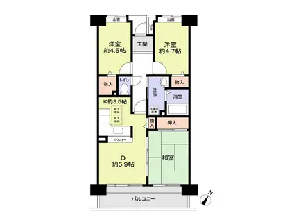 ガーデンコート清瀬2号棟(3DK/3階)の間取り写真