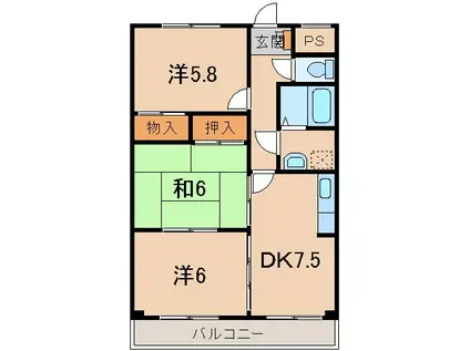 グランメール六十谷I(3DK/2階)の間取り写真