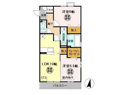 アクアフィールド(2LDK/2階)の間取り写真