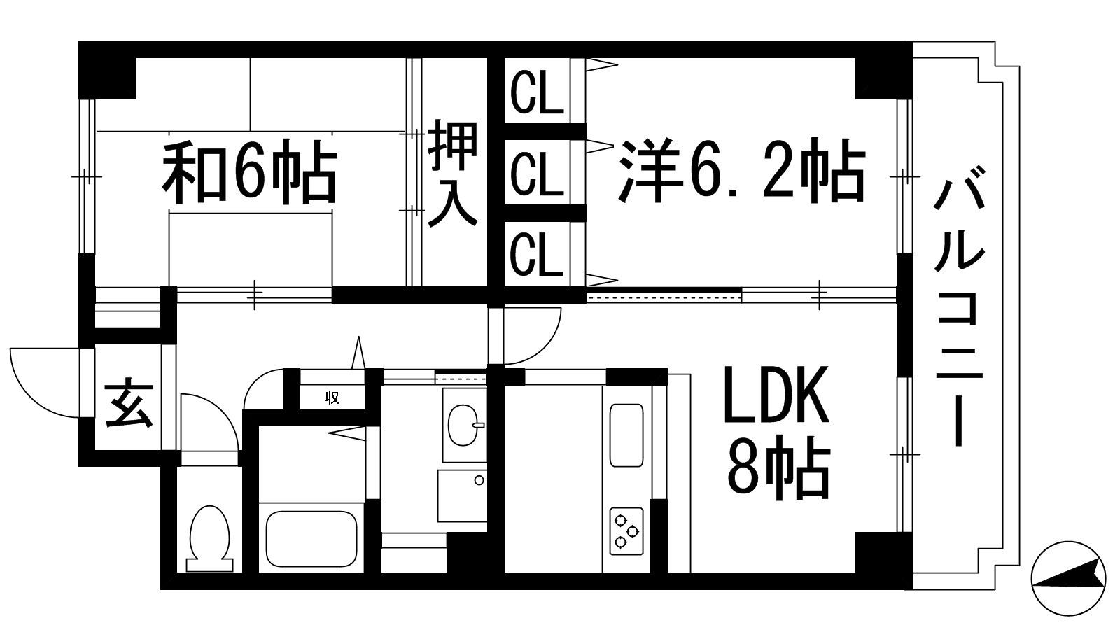 アルカディア段上(2LDK/4階)の間取り写真