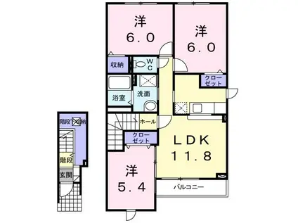 アルドールI(3LDK/2階)の間取り写真