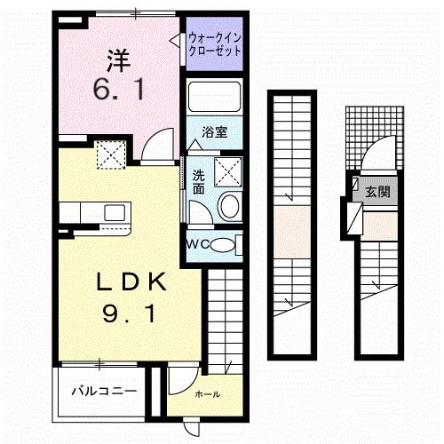 ナナラーピカケ(1LDK/3階)の間取り写真