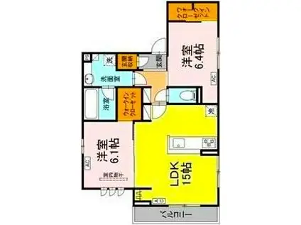 D-CRIUM若葉町(1LDK/2階)の間取り写真