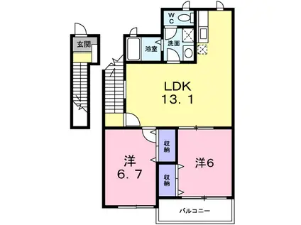 サニーガーデンD棟(2LDK/2階)の間取り写真