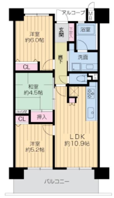 KDXレジデンス守口(3LDK/2階)の間取り写真