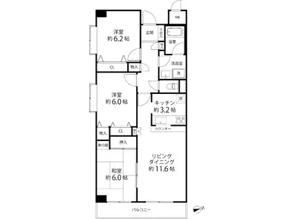 ティーズ ガーデン横浜岸根公園(3LDK/3階)の間取り写真