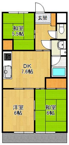 ロイヤルハイツ・Y(3DK/3階)の間取り写真