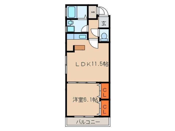 プリミエール貴船(1LDK/2階)の間取り写真