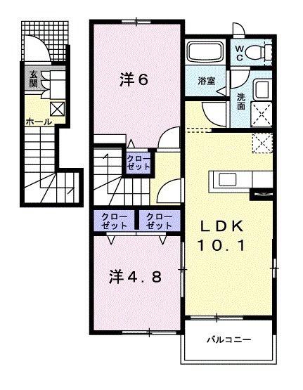 ム-ンヴェルジュA(2LDK/2階)の間取り写真