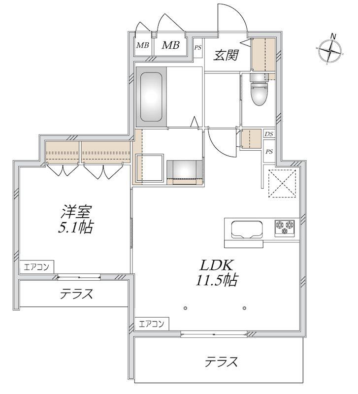 グランドゥール ソレイユ 浦和II(1LDK/1階)の間取り写真