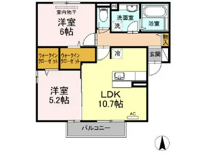 フェリーチェB棟(2LDK/2階)の間取り写真