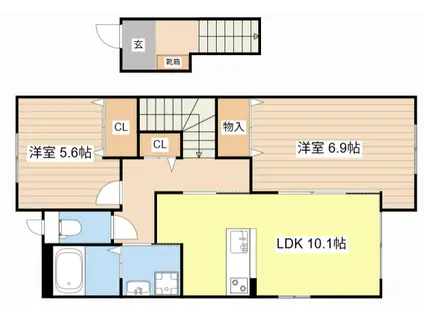 アルブル清水(2LDK/2階)の間取り写真