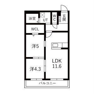 アーバンコート尾西(2LDK/2階)の間取り写真