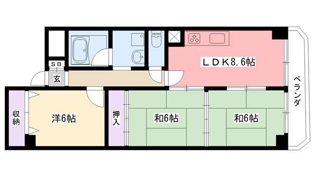 シャトレ鳴尾(3LDK/2階)の間取り写真