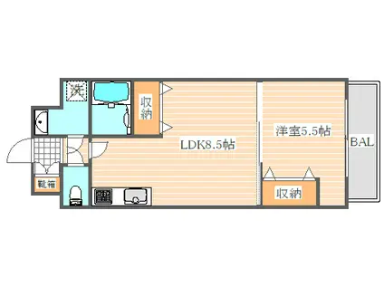 ロイヤル天神東(1LDK/9階)の間取り写真