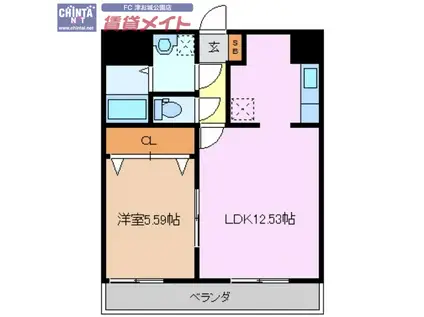 塔世西裏第2MSビル(1LDK/5階)の間取り写真