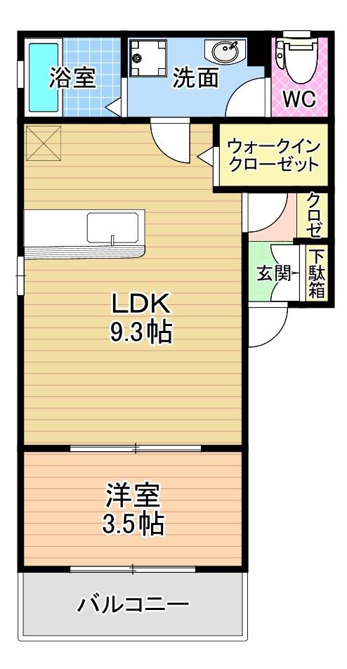 ウィルモア西新町(1LDK/2階)の間取り写真