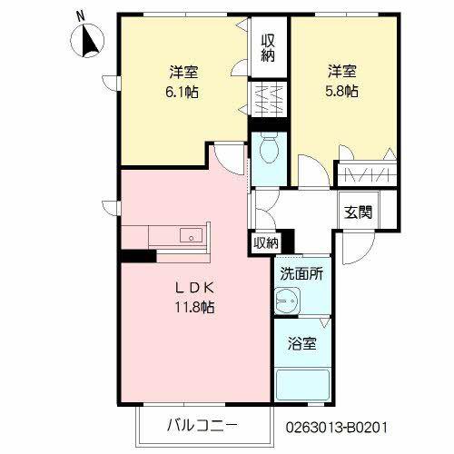 シャーメゾン白鳥B棟(2LDK/2階)の間取り写真