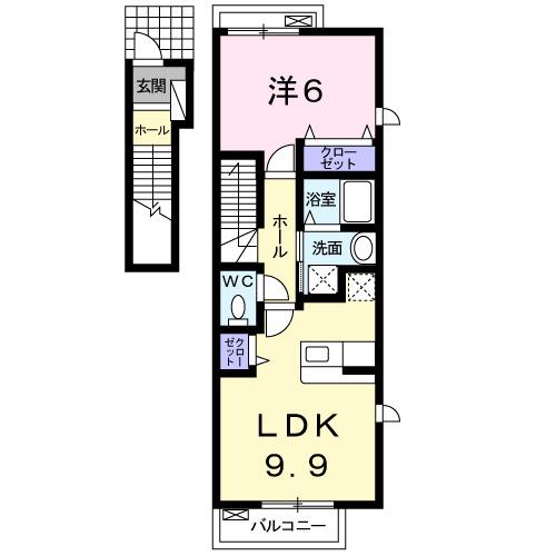 クオーレB(1LDK/2階)の間取り写真