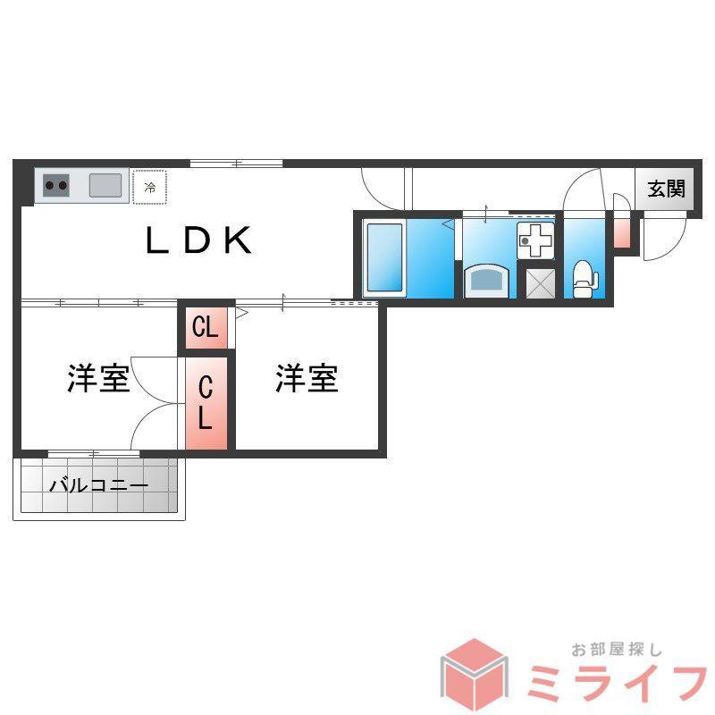 セレニティ長吉出戸(2LDK/2階)の間取り写真
