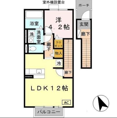 アゼリア宮上 A棟(1LDK/2階)の間取り写真