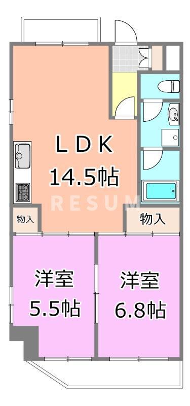 レミー・プライデK2(2LDK/2階)の間取り写真