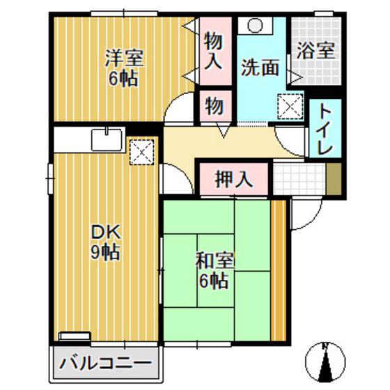 ブライダルハイツ戸出A(2DK/2階)の間取り写真