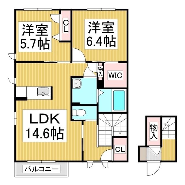 ラビネスト A(2LDK/2階)の間取り写真