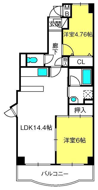 グランソレイユ大宮(2LDK/5階)の間取り写真