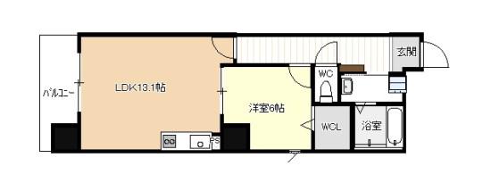 ディアコート千早(1LDK/3階)の間取り写真