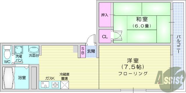 ガーデンハウス八乙女(2K/3階)の間取り写真