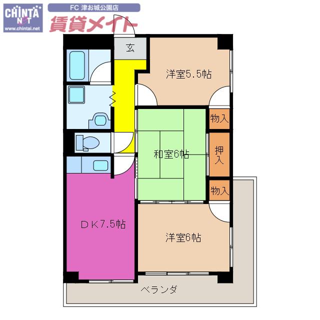 西丸之内パークマンション(3DK/6階)の間取り写真