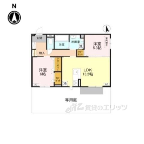 エクシード2(2LDK/1階)の間取り写真