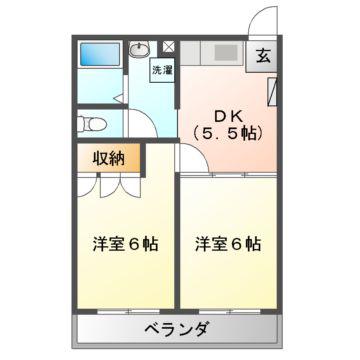 ホワイトローズ I(2DK/2階)の間取り写真
