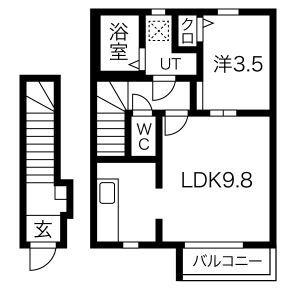 BOA SORTE(1LDK/2階)の間取り写真